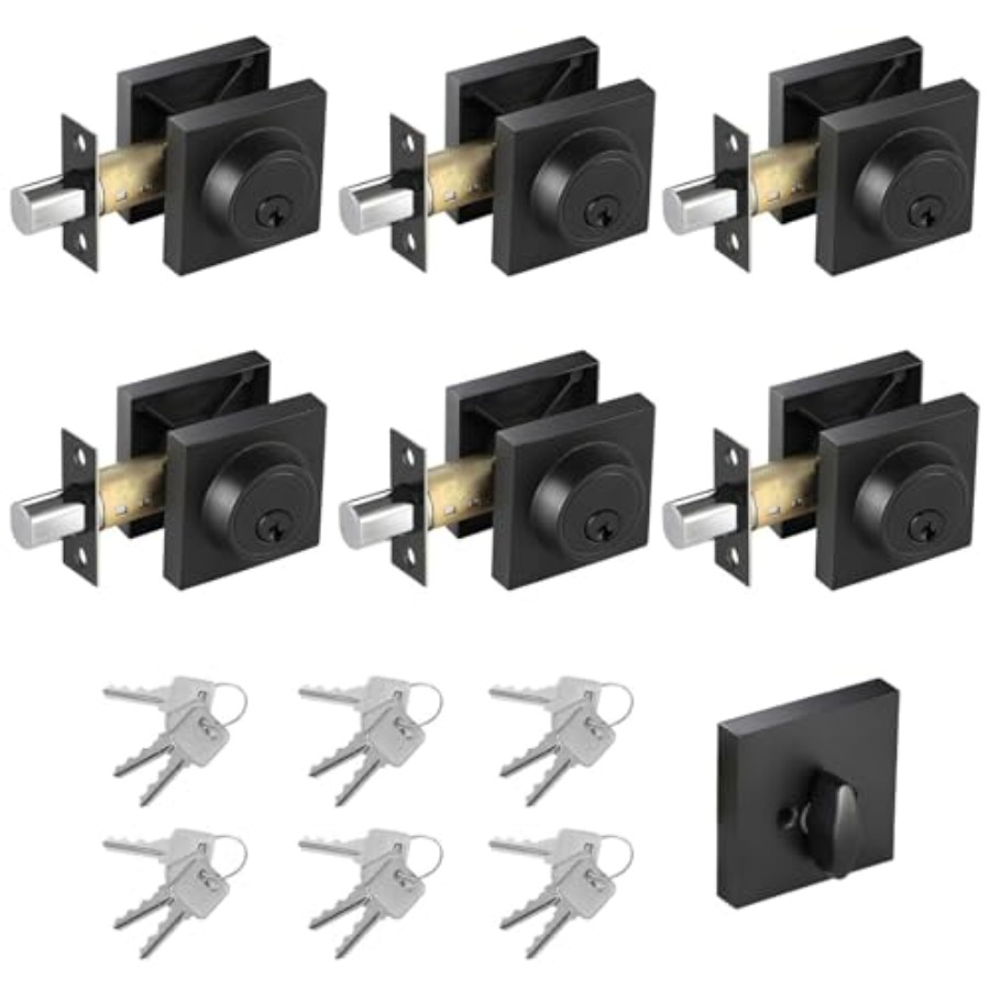 Home Security Locks For Doors - Matte Black Square Single Cylinder Lock,,Home